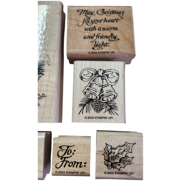 2003 Stampin' Up! Set 6 Christmas Holiday Rubber Wood Mount Stamps NEW Condition - Picture 3 of 6